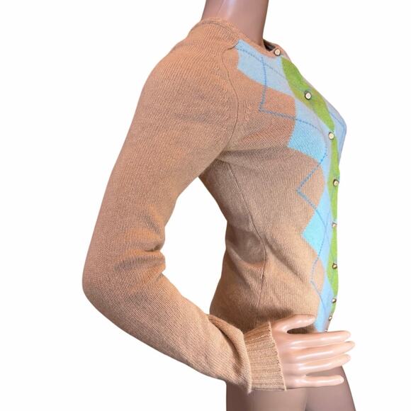J. Crew Tan Argyle Button Down Cardigan Merino Wool Academia Preppy Sweater XS - Picture 3 of 16